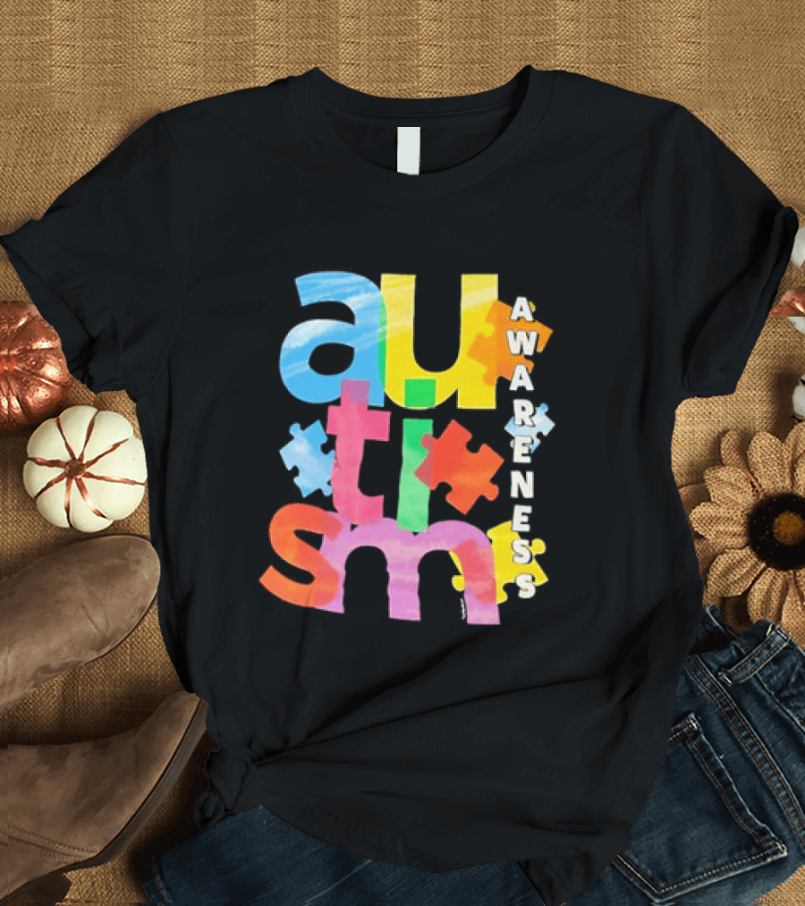 Autism Awareness Puzzle Colorful Letters And Pieces T-Shirt