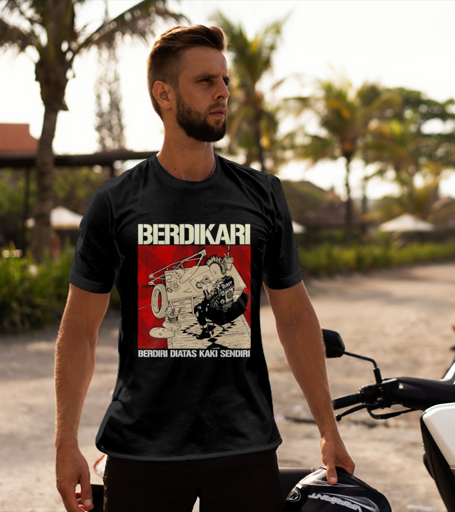 Berdikari Berdiri Diatas Kaki Sendiri Red Checkerboard Racing Motif T-Shirt