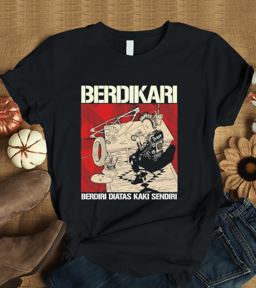 Berdikari Berdiri Diatas Kaki Sendiri Red Checkerboard Racing Motif T-Shirt