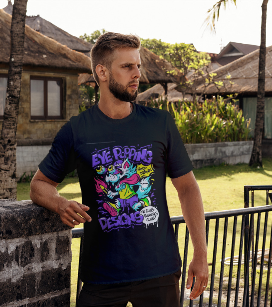Eye Popping Wolf Hand Drawn No Club Running Club T-Shirt