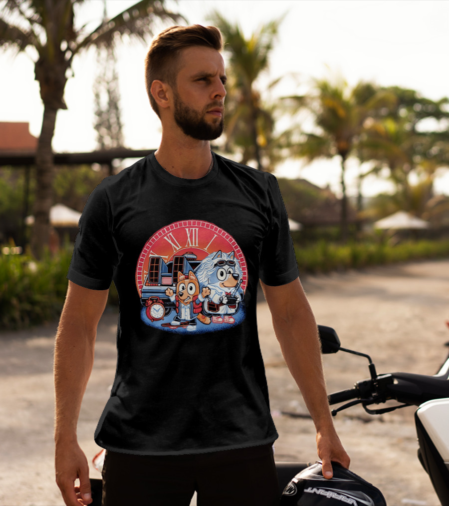 Bluey And Chilli Bark In Time Doc Brown Marty McFly T-Shirt
