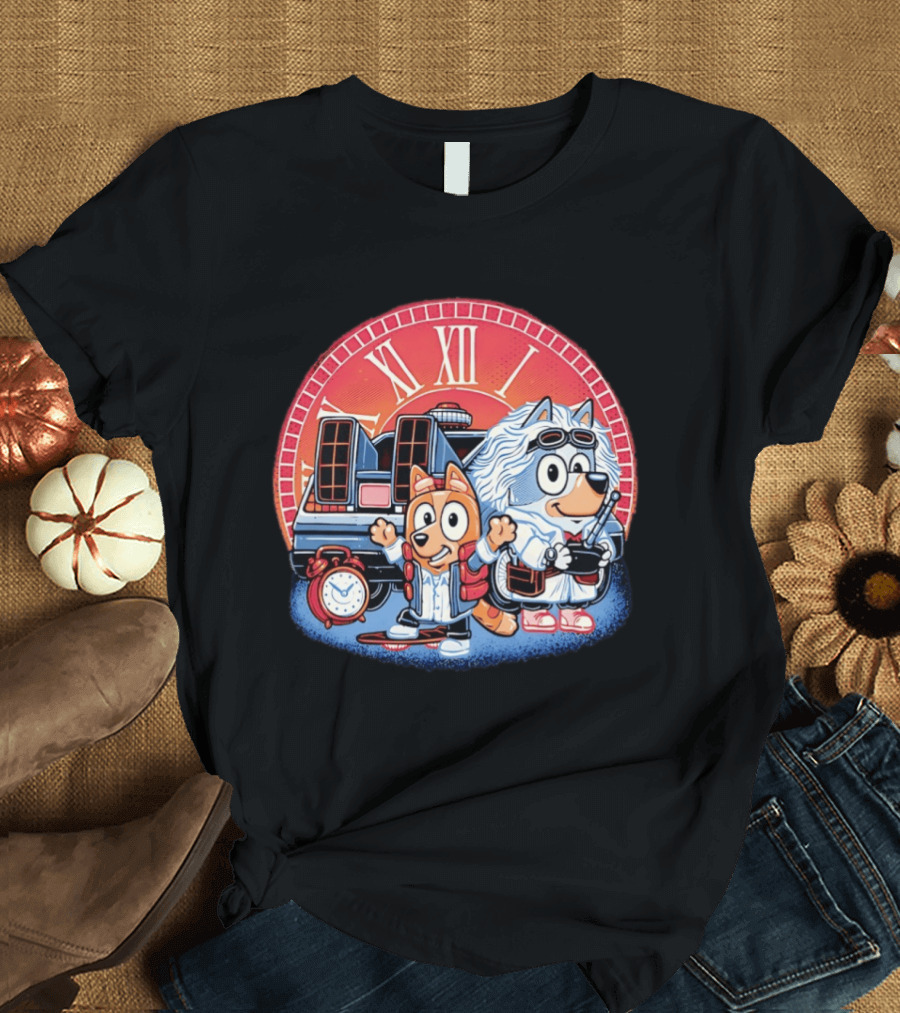 Bluey And Chilli Bark In Time Doc Brown Marty McFly T-Shirt