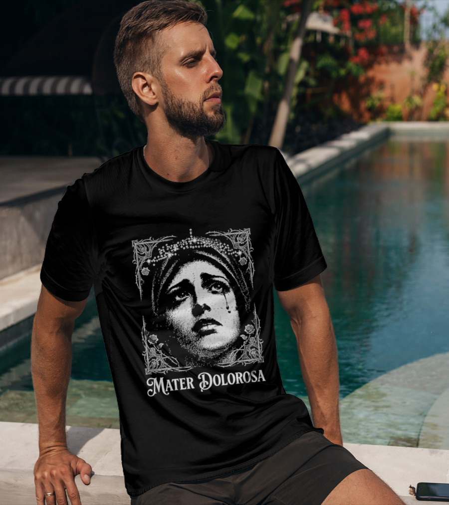 Mater Dolorosa Gothic Crying Virgin Mary Rhinestone T-Shirt