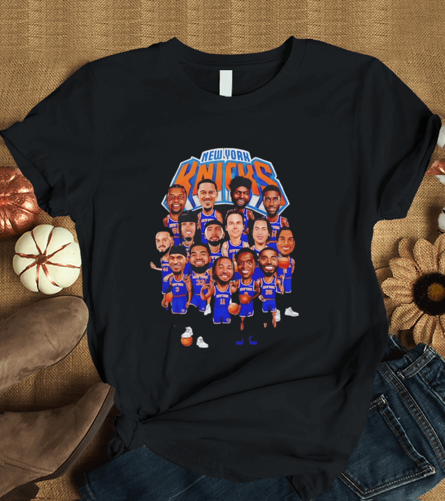 New York Knicks NBA Caricature Roster Jalen Brunson Karl Anthony Towns T-Shirt