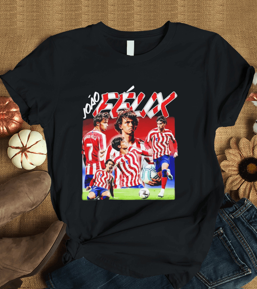 Joao Felix Atletico Madrid Number 7 Soccer Star Collage T-Shirt