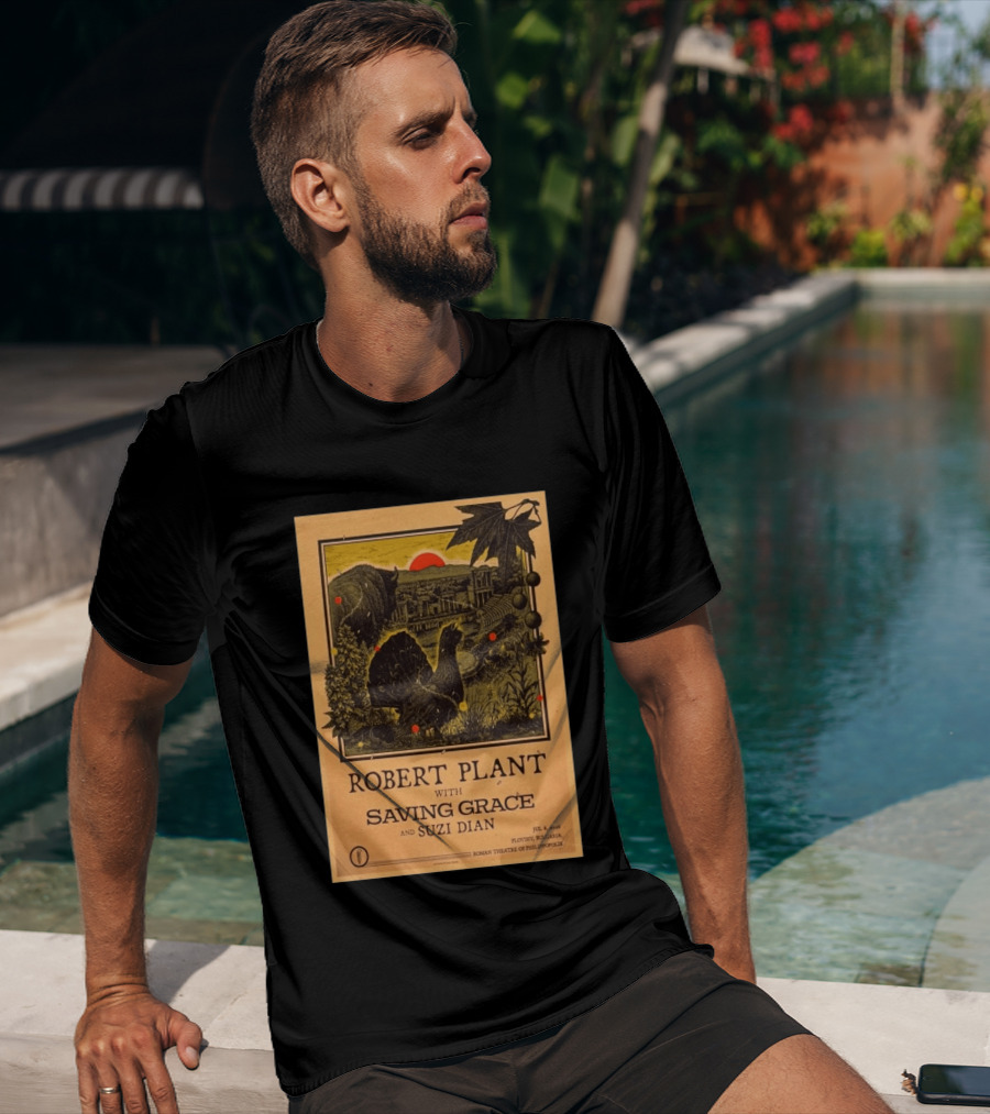 Robert Plant With Saving Grace Suzi Dian Plovdiv Bulgaria Roman Theatre 2026 T-Shirt