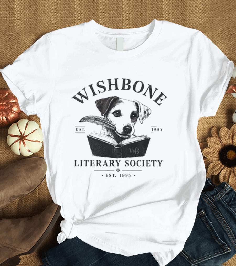 PBS Wishbone Literary Society Est 1995 Classic Dog Reading Book T-Shirt
