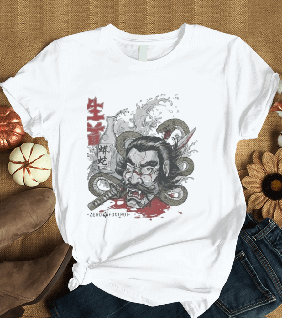 Zero Foxtrot Namakubi Sake Samurai Warrior Kanji T-Shirt
