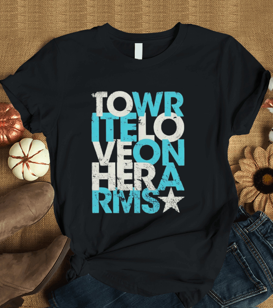 Tower Love Hero Arms Distressed Text Star T-Shirt