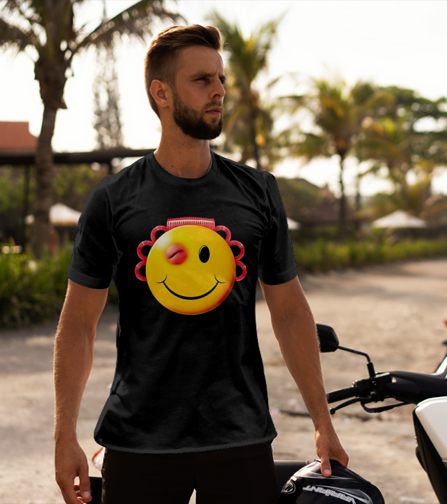 Winking Smiley Face Emoji With Hair Rollers T-Shirt