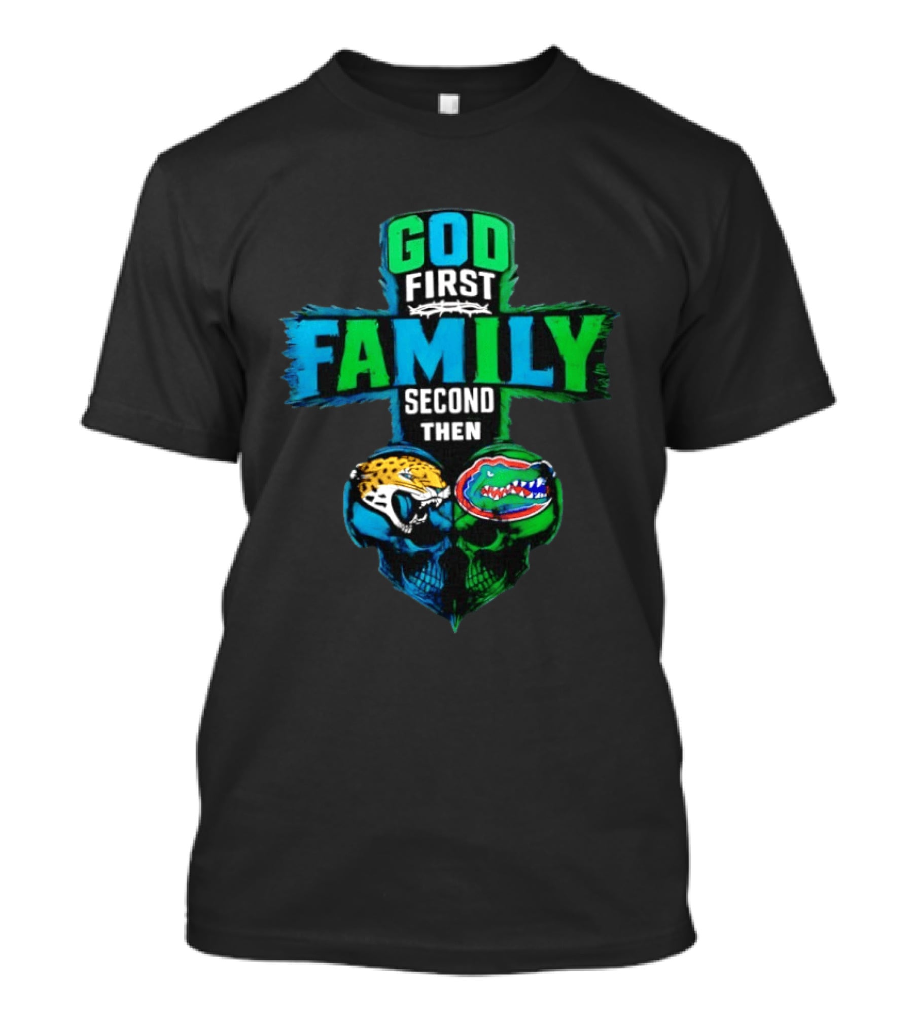 God First Family Second Jacksonville Jaguars Florida Gators Skull Heart T-Shirt