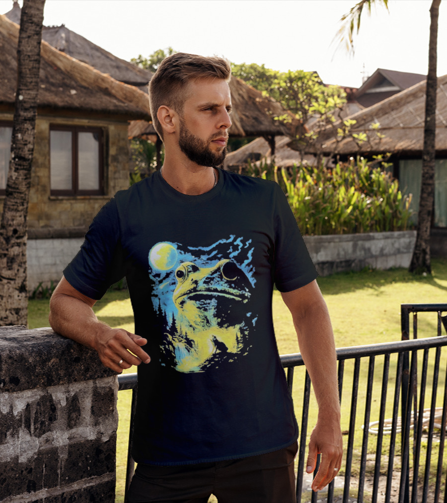 Howling Wolf Frog Moon Night Scene Surreal Fantasy T-Shirt