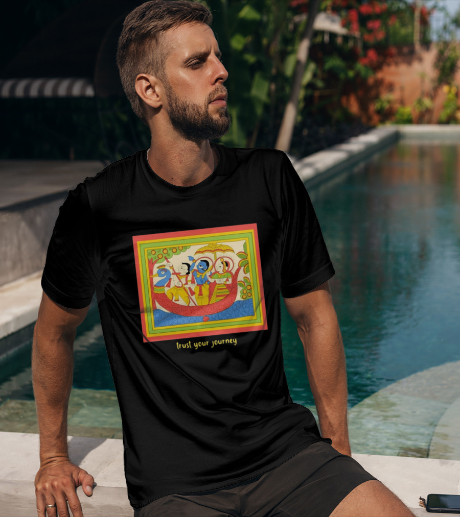 Phad Paintings Trust Your Journey Krishna Radha Boat Scene T-Shirt