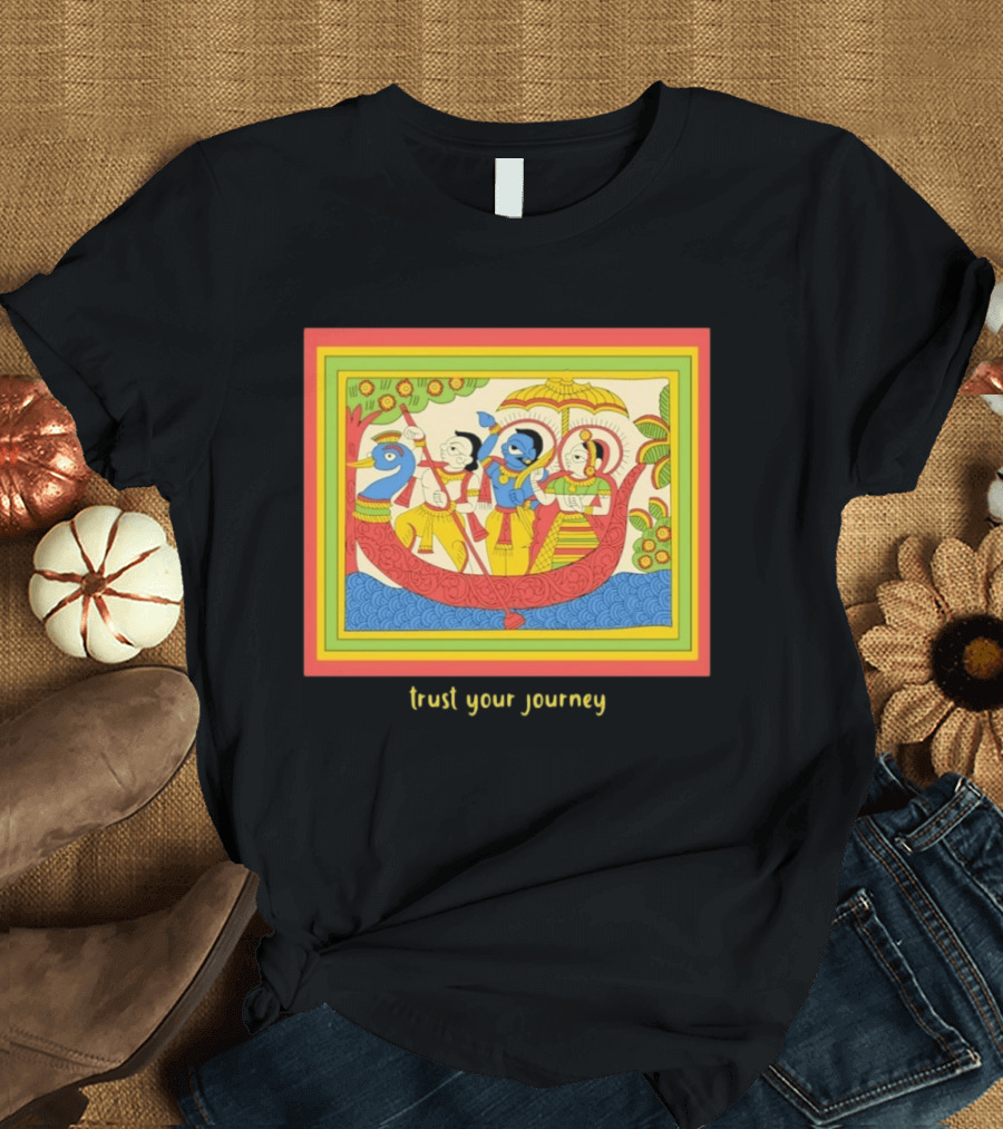 Phad Paintings Trust Your Journey Krishna Radha Boat Scene T-Shirt