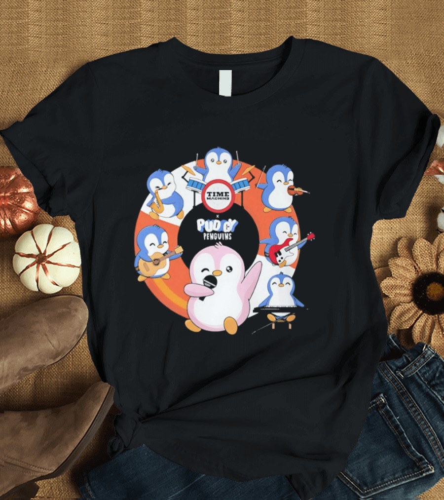 Pudgy Penguins Time Machine Band Musical Penguins Party T-Shirt