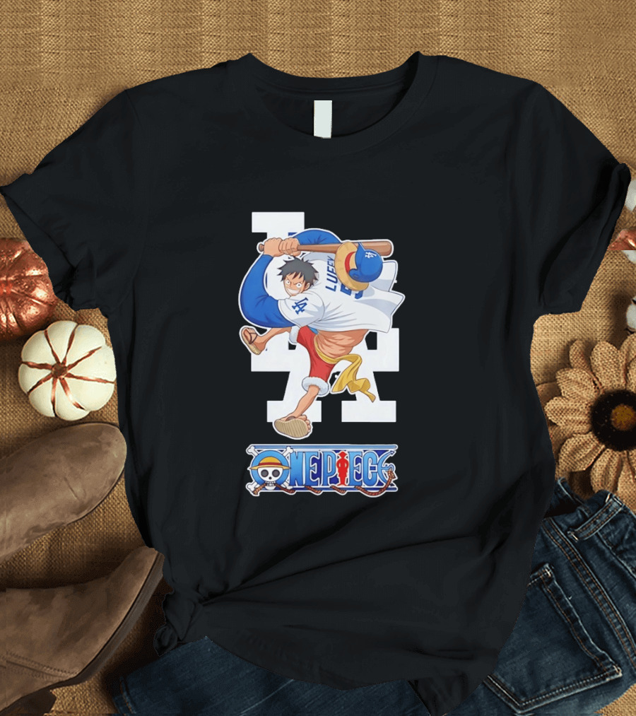Luffy One Piece LA Baseball Crossover Dodgers T-Shirt