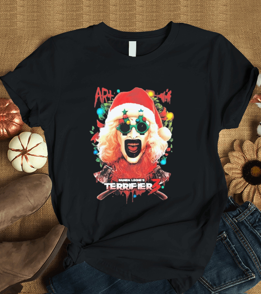 Damien Leone's Terrifier 3 Yuletide Terror Art The Clown Christmas Horror T-Shirt