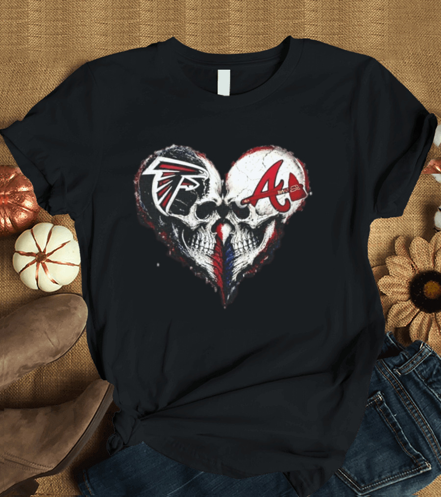 Atlanta Falcons And Atlanta Braves Skull Heart T-Shirt