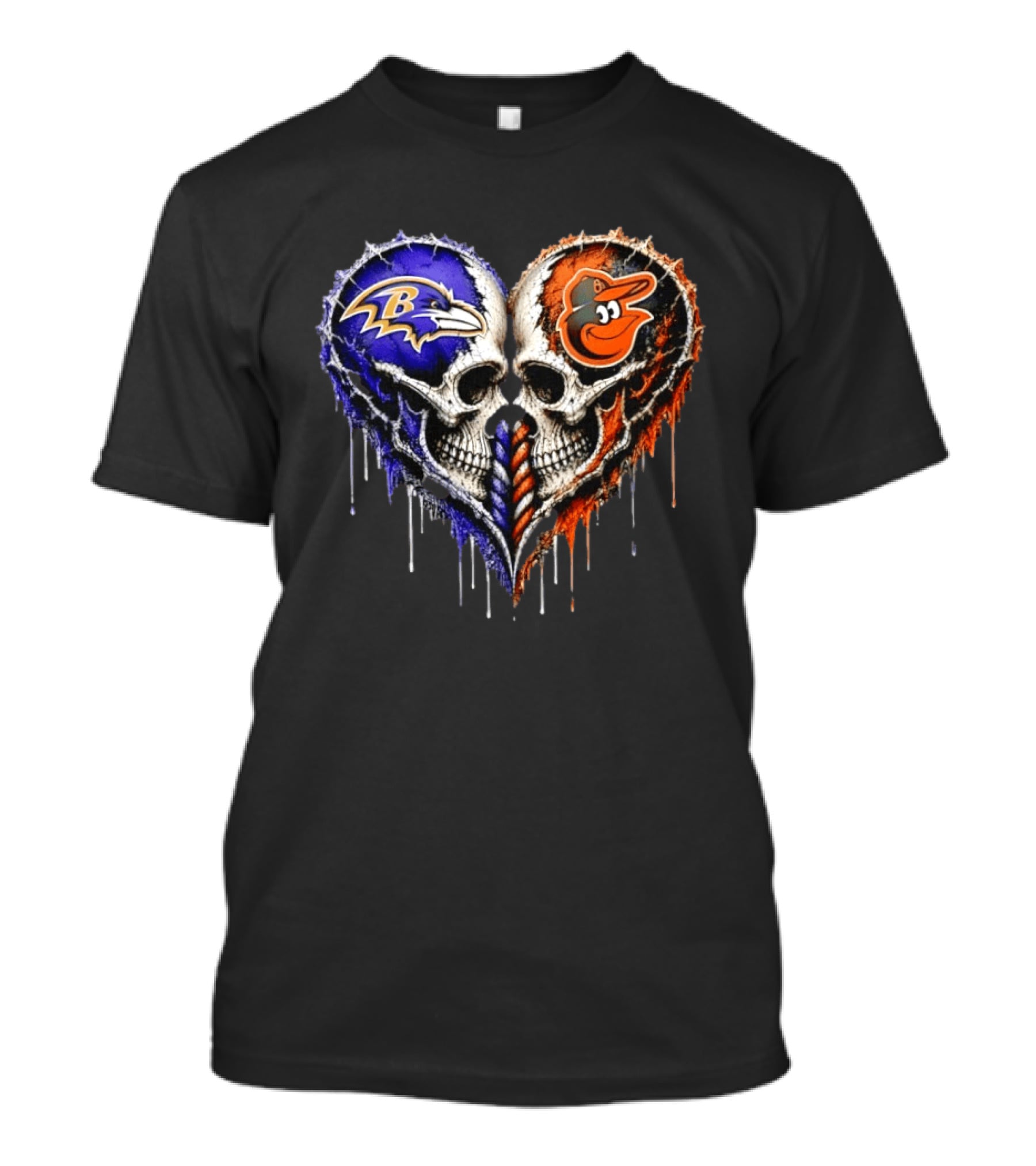 Baltimore Ravens And Baltimore Orioles Skull Heart T-Shirt