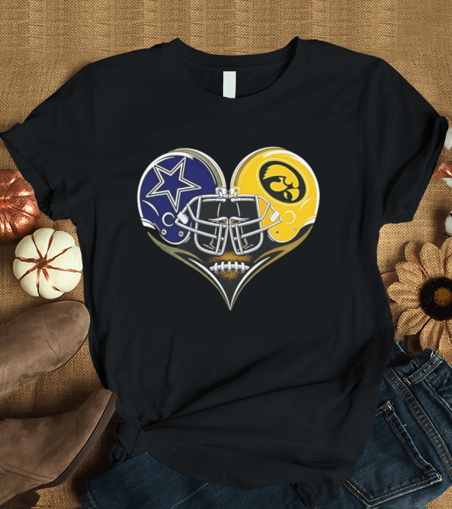 Dallas Cowboys And Iowa Hawkeyes Helmet Heart T-Shirt
