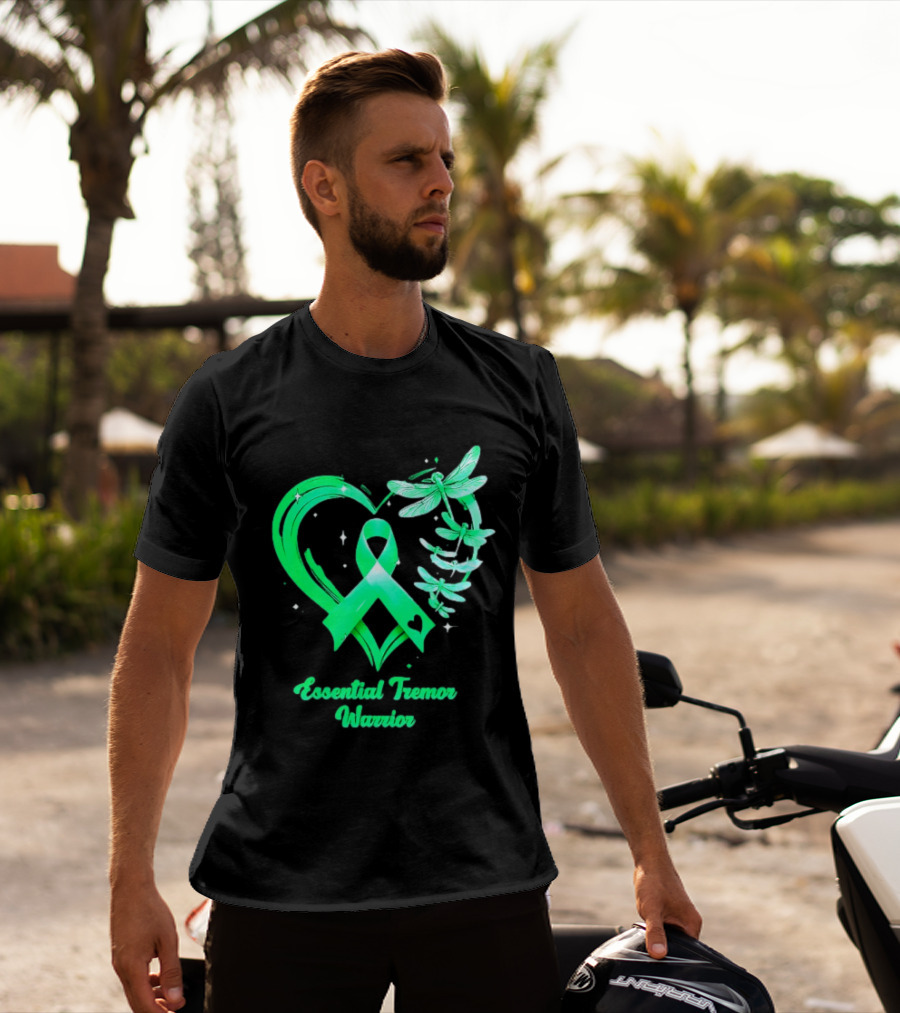 Essential Tremor Warrior Teal Ribbon Dragonfly Heart T-Shirt