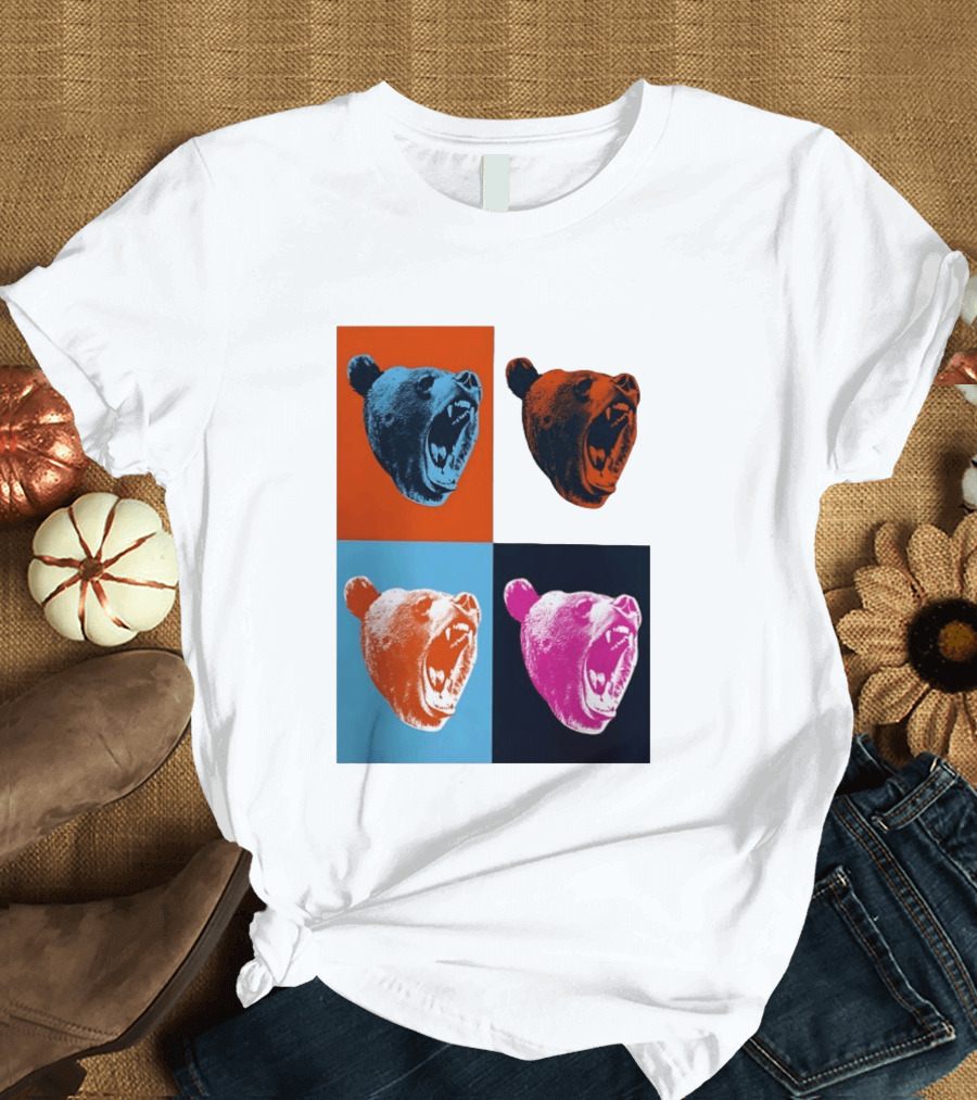 Chicago Bears 2026 Draft Party Pop Art Bear Heads Color Variations T-Shirt