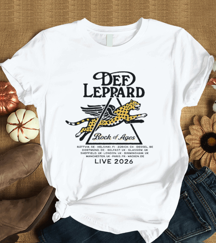 Def Leppard Rock Of Ages Live 2026 Tour Helsinki Zurich Belfast London Paris Wagon T-Shirt