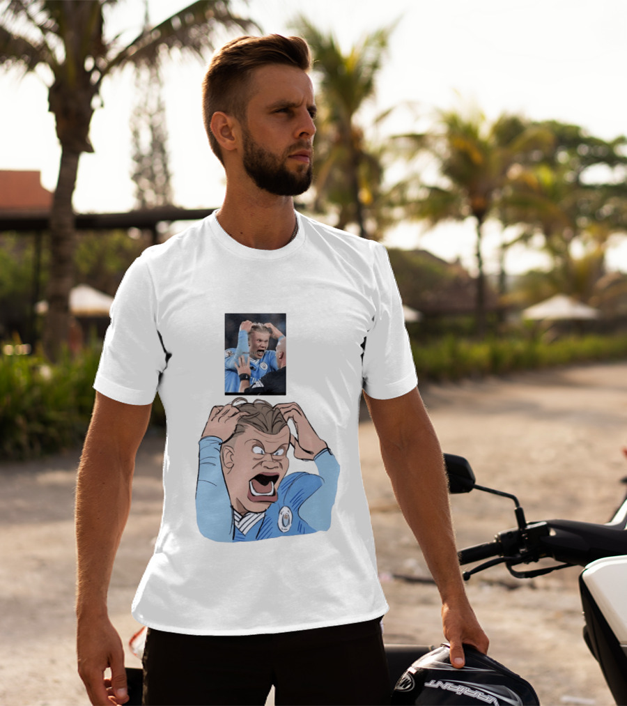 Erling Haaland Frustrated Screaming Football Cartoon Referee Reaction T-Shirt