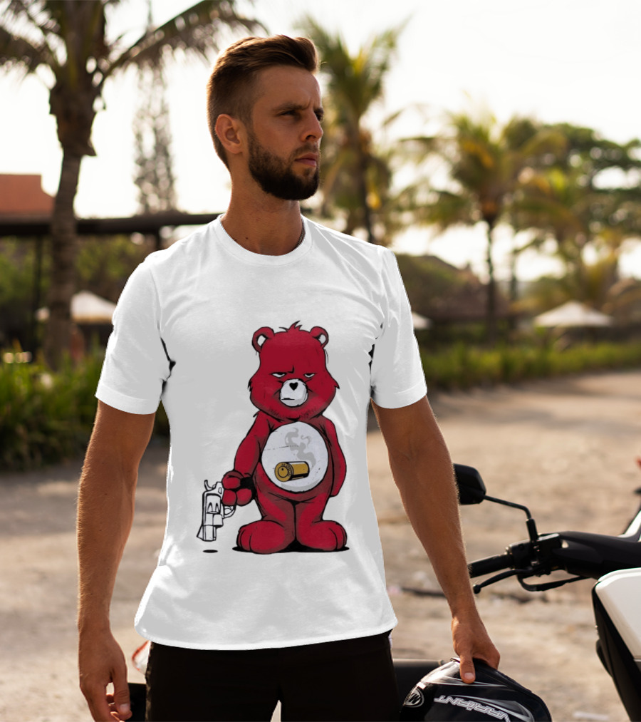 Red Bear With Revolver .38 Special Bullet Smoke T-Shirt