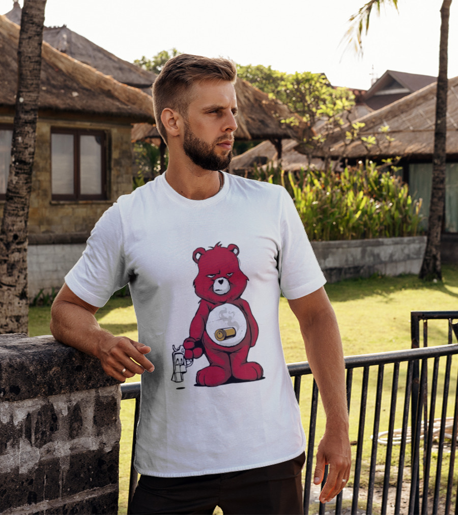 Red Bear With Revolver .38 Special Bullet Smoke T-Shirt