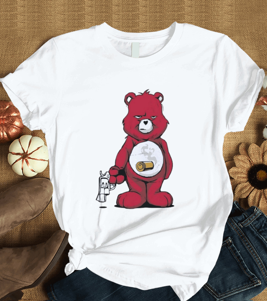 Red Bear With Revolver .38 Special Bullet Smoke T-Shirt