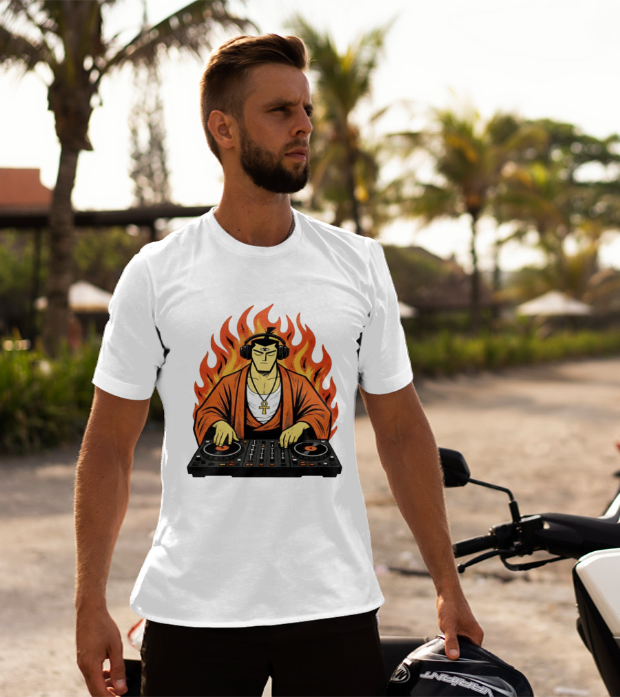 Samurai Jack DJing With Headphones Fire Music Mixer T-Shirt