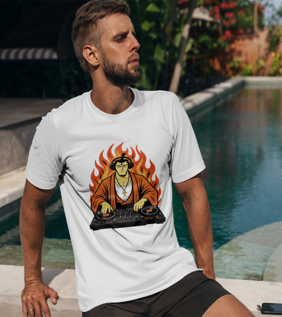 Samurai Jack DJing With Headphones Fire Music Mixer T-Shirt