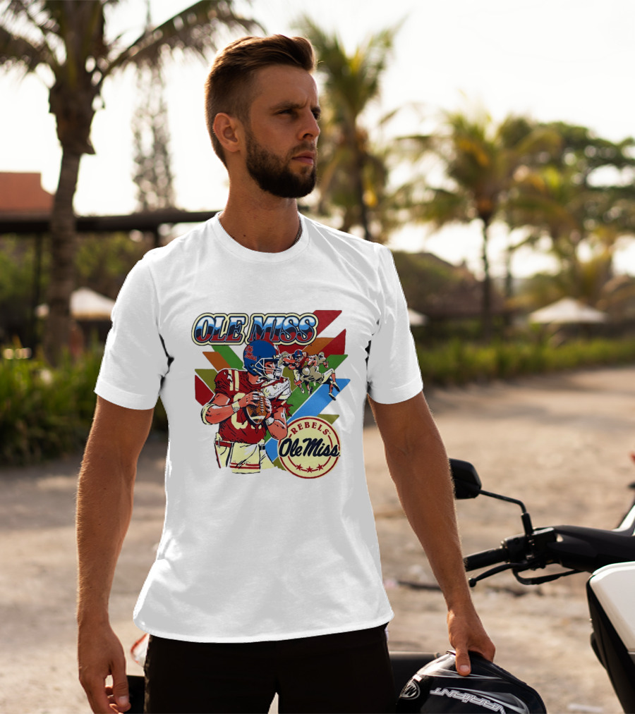 Ole Miss Rebels Football Player Action Retro Style Collaboration T-Shirt