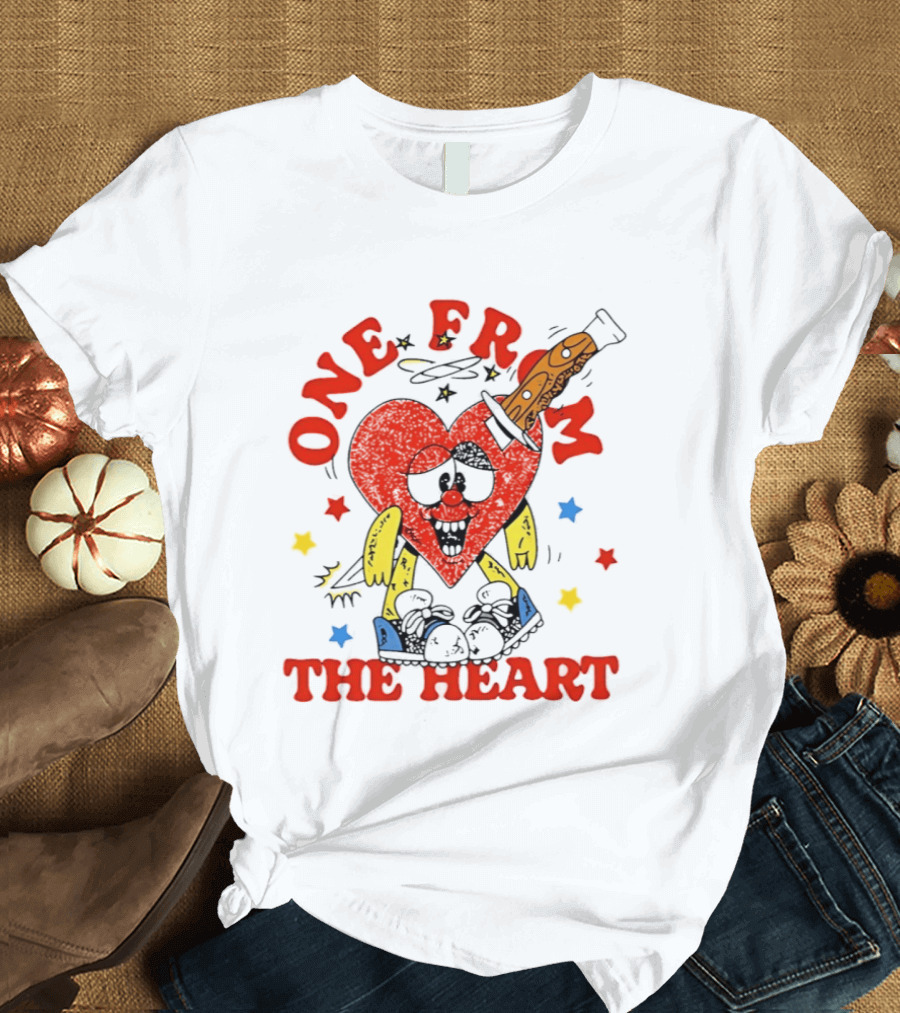 One From The Heart Love Cartoon Heart With Knife And Colorful Stars T-Shirt