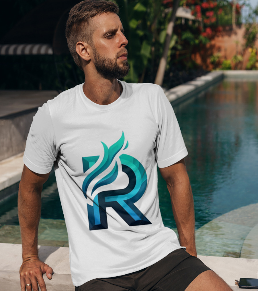 R Flame Letter Blue Green Gradient T-Shirt
