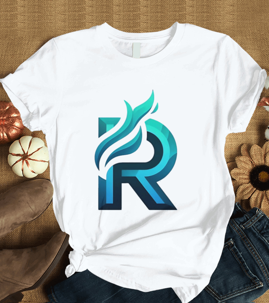 R Flame Letter Blue Green Gradient T-Shirt