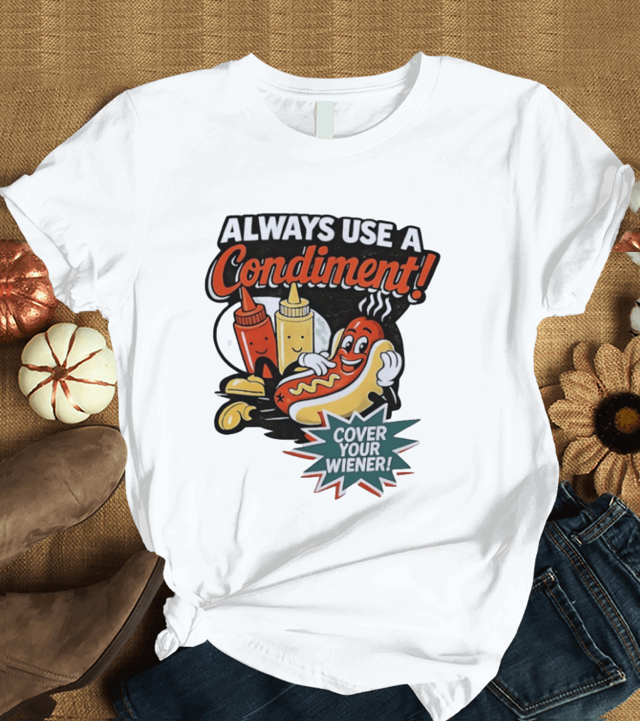 Always Use A Condiment Cover Your Wiener Hot Dog Fun T-Shirt