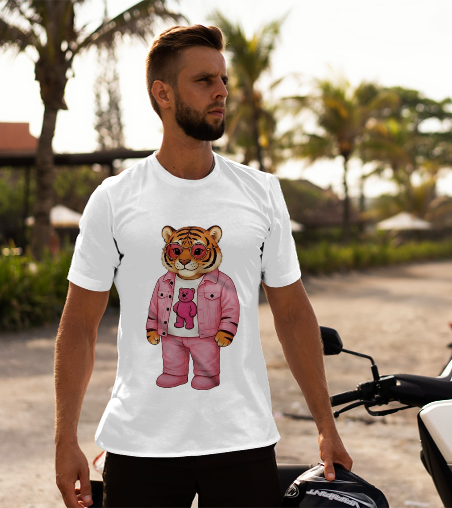 Cincinnati Bengals Fashion Pink Denim Tiger Bear T-Shirt