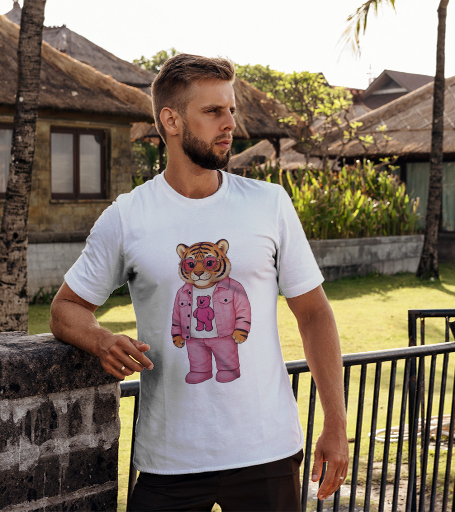 Cincinnati Bengals Fashion Pink Denim Tiger Bear T-Shirt
