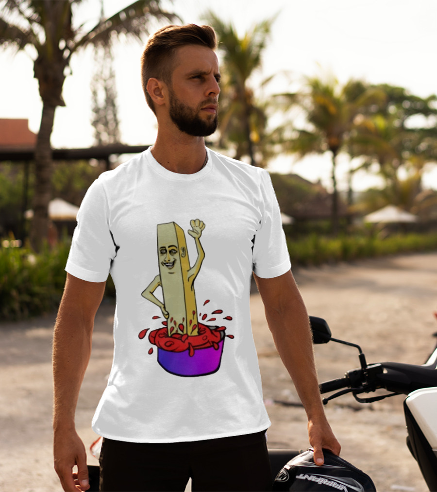French Fry With Face Humorously Dipping In Ketchup Bowl T-Shirt