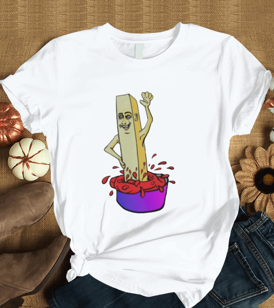 French Fry With Face Humorously Dipping In Ketchup Bowl T-Shirt