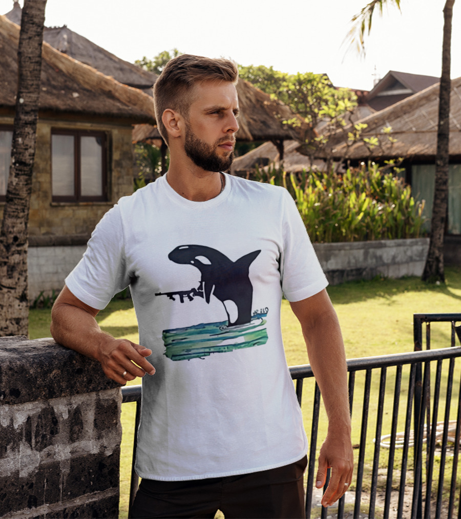 Orca Whale Holding A Machine Gun T-Shirt