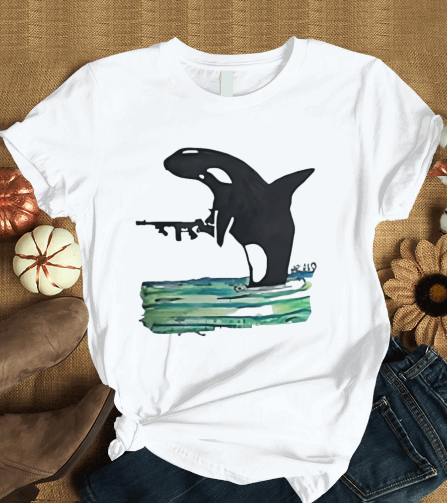 Orca Whale Holding A Machine Gun T-Shirt