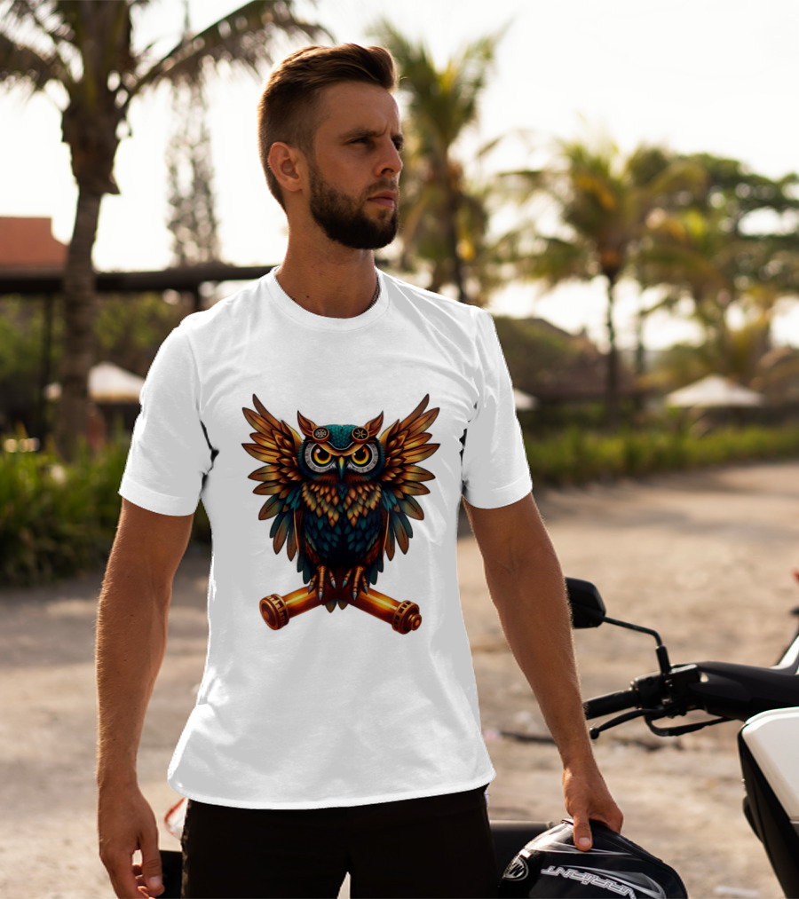 Steampunk Owl With Gears And Pistons Mechanic Aesthetic T-Shirt