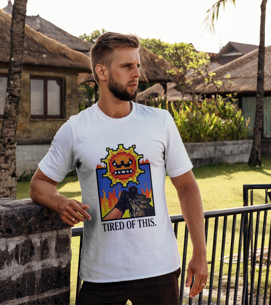 Tired Of This Pixel Sun Fire Gaming Weapon Retro Aesthetic T-Shirt