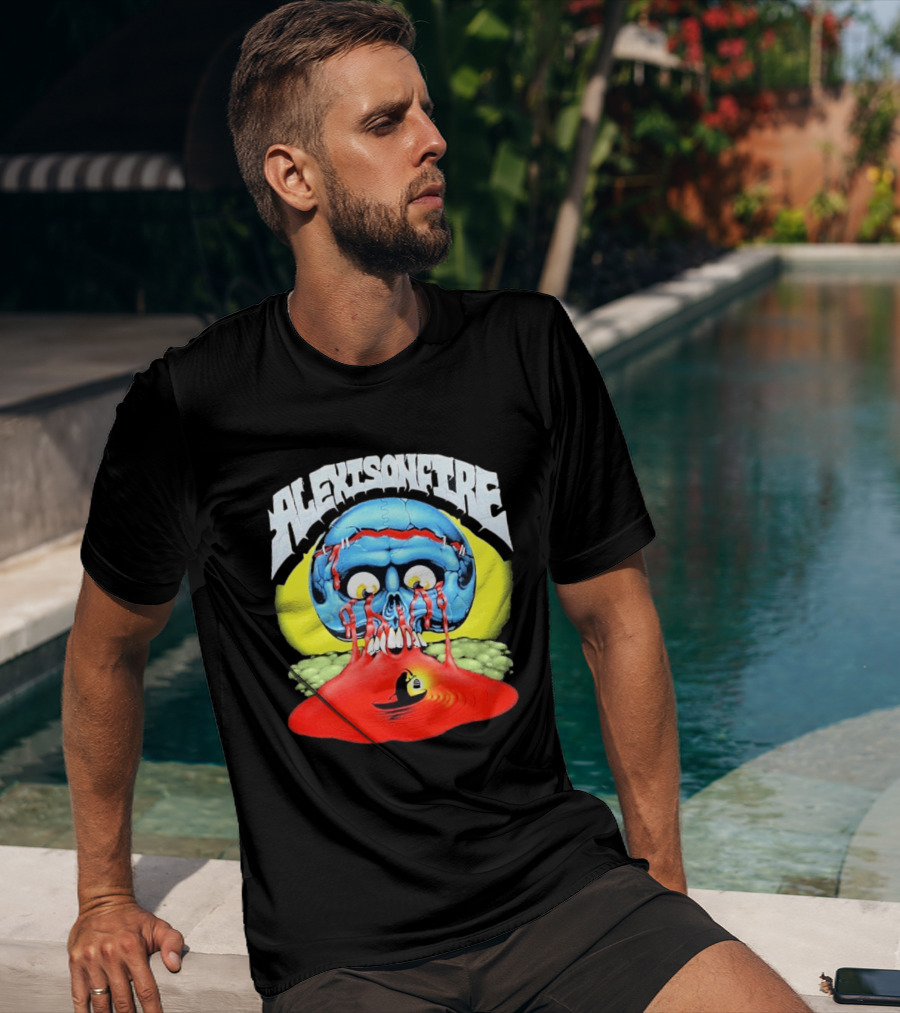 Alexisonfire Skull Island Creepy Blue Skull With Red Eyes And Boat T-Shirt