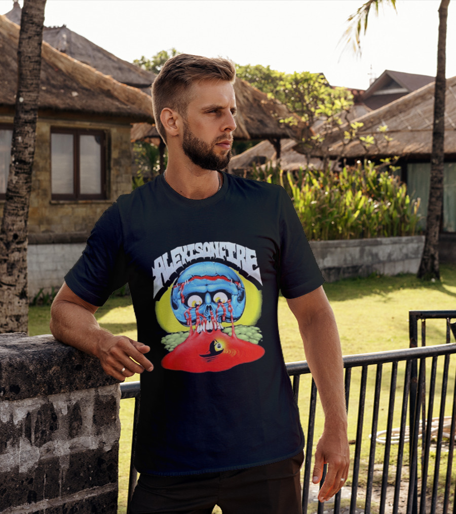 Alexisonfire Skull Island Creepy Blue Skull With Red Eyes And Boat T-Shirt
