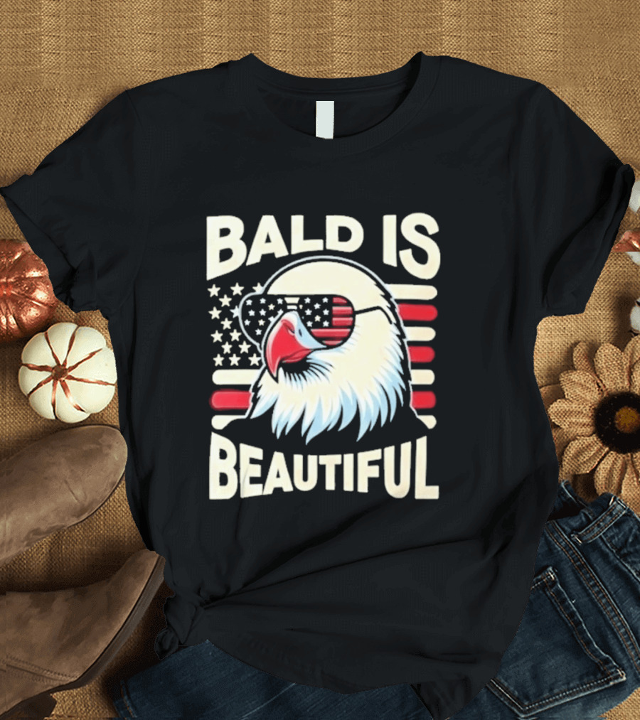 Bald Is Beautiful USA Patriotic Eagle Stars And Stripes T-Shirt