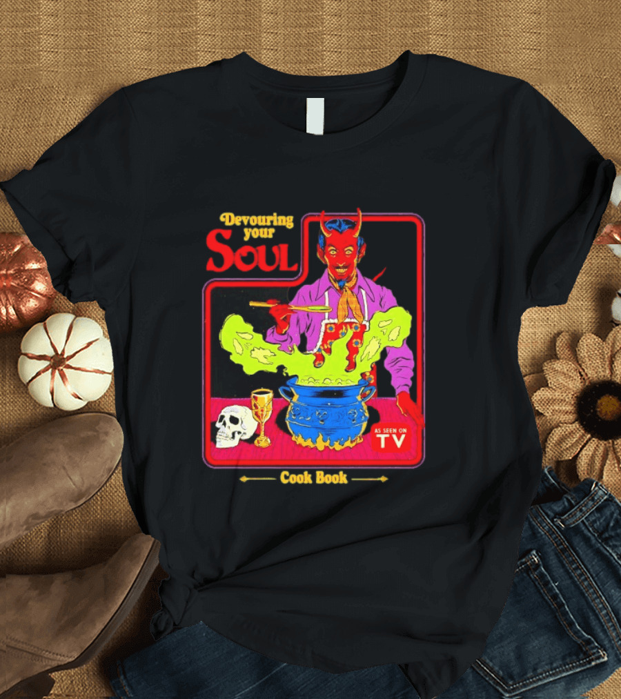 Devouring Your Soul Cook Book Steven Rhodes Retro Devil Cooking As Seen On TV Horror T-Shirt